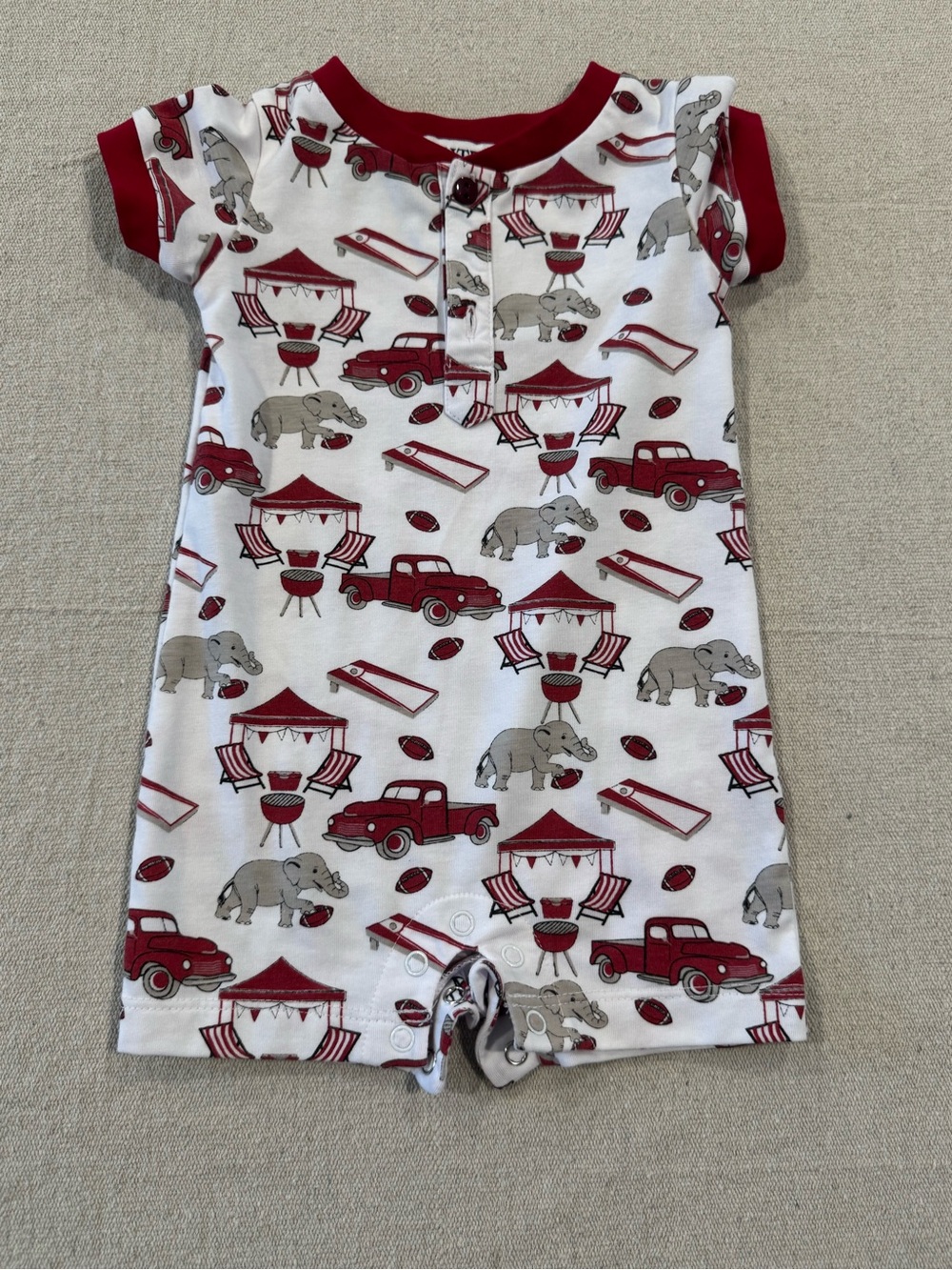 Baby Short Sleeve Romper with Red Tailgating Print